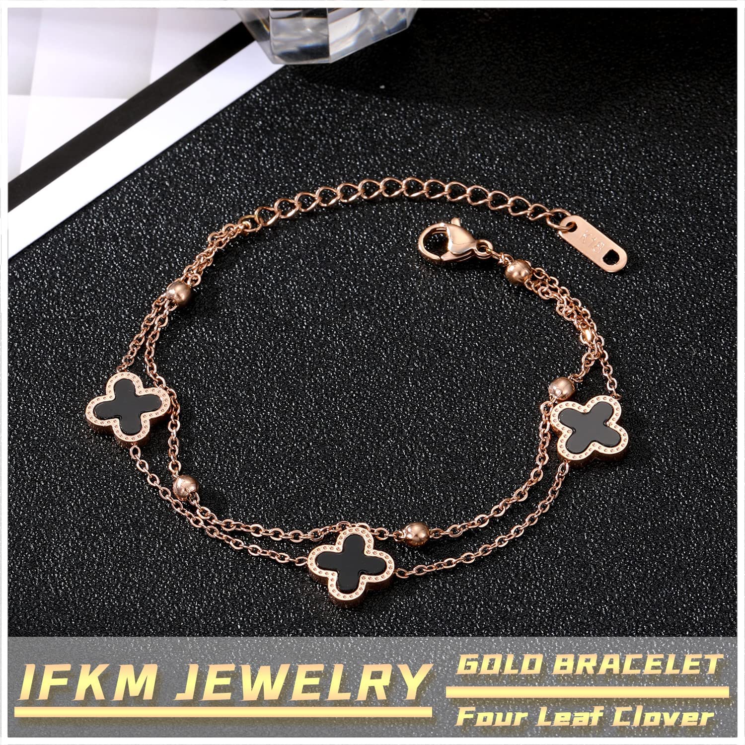 IFKM Gold Bracelets for Women, 14K Gold Plated Dainty Layered Chain Bracelets Adjustable Cute Bangle Link Bracelet Set - Image 2